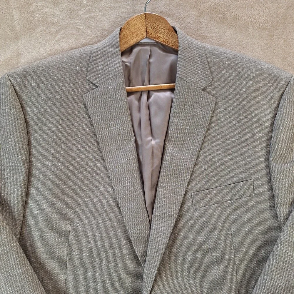 Michael Kors Blazer Mens 46 Regular Beige Check Stretch Single Vent 2 Btn